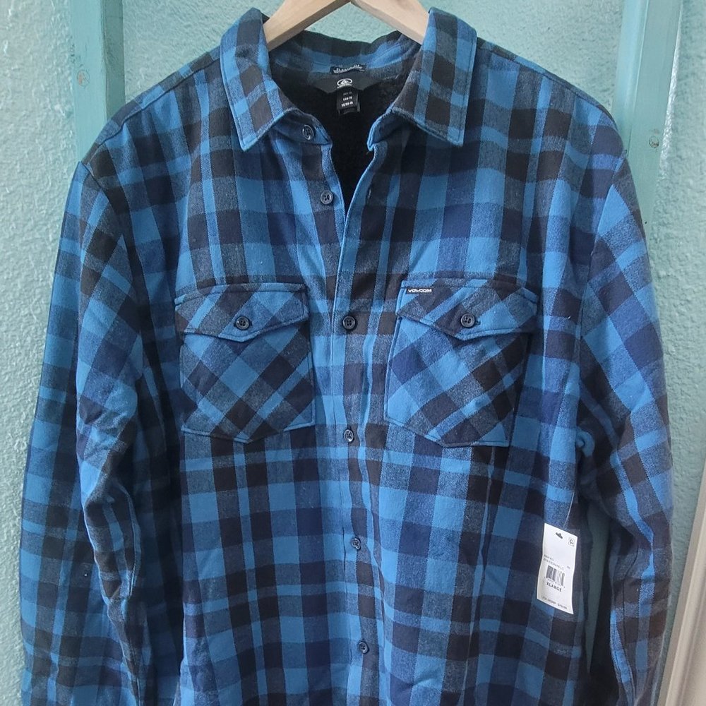 VOLCOM MENS FERDINAND PLAID SHIRT JACKET BLUE XL